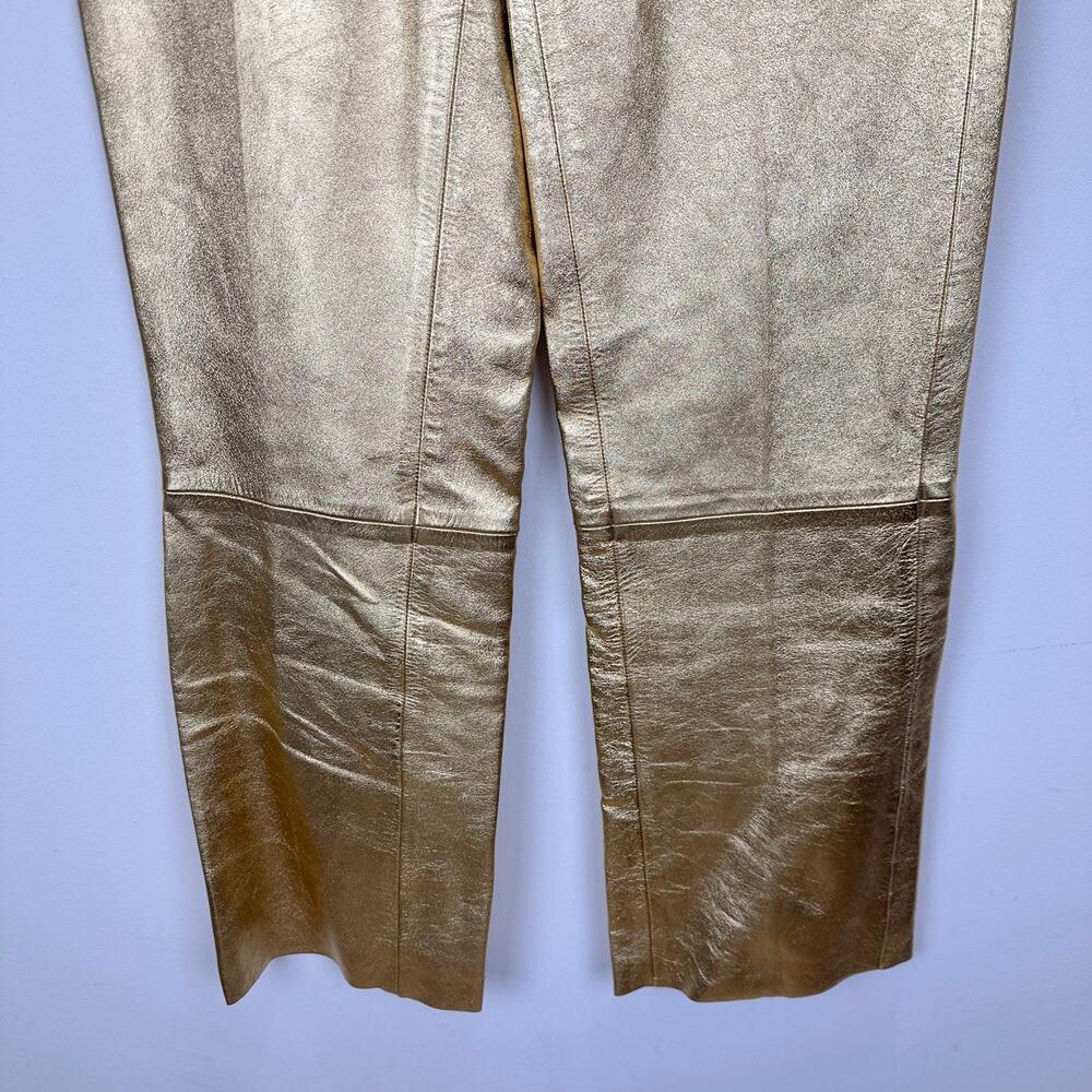 Sandro Metallic Lambskin Leather Kick Flare Pants Gold Ankle Crop FR 36 US 4 NWT - Picture 8 of 16